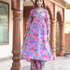 Dhiyona VA Women'sFloral Printed Mirror Embroidered Alia-Cut Gather Detail A-Line Kurta With Dupatta