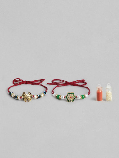 Anouk Unisex Set of 2 Beaded Bhai Bhabhi Rakhis With Roli & Chawal