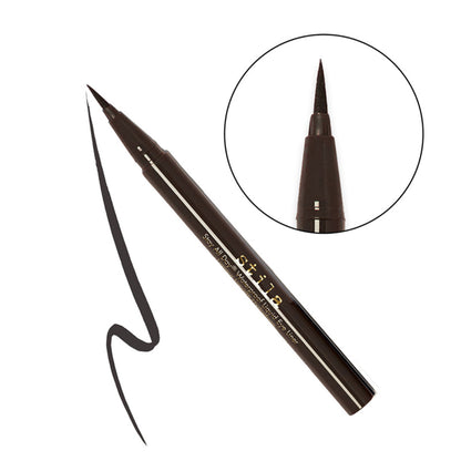 Stila Cosmetics Stay All Day Waterproof Liquid Eye Liner in Intense Smoky Quartz, close-up of the black eyeliner pen with applicator