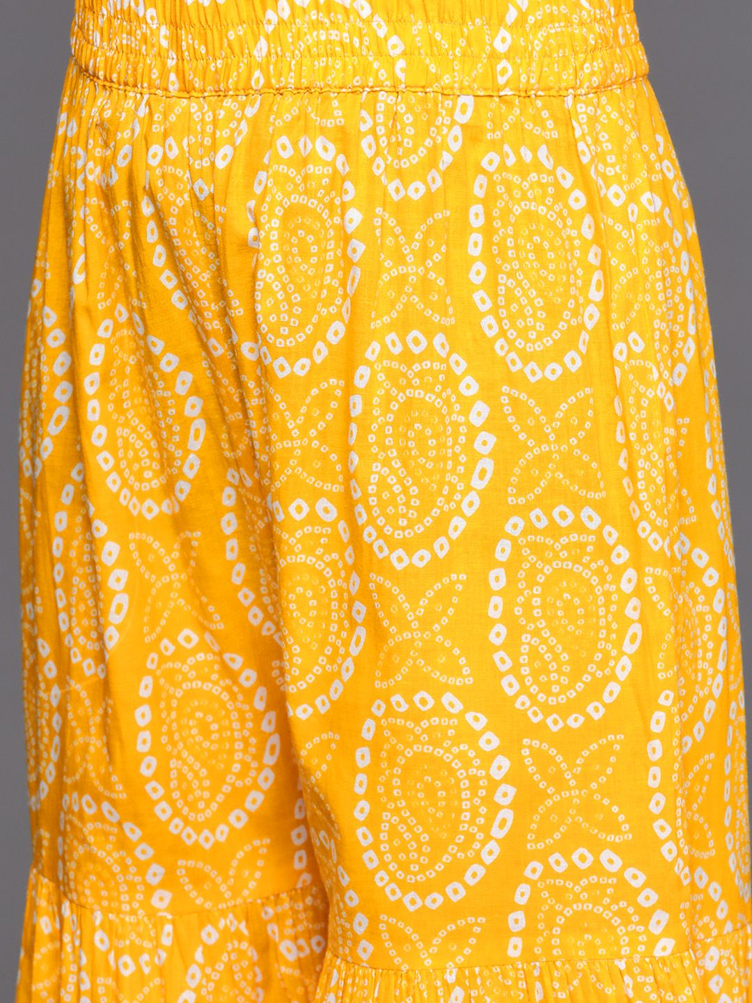 Indyancart VA Women's Mustard Yellow Bandhani Printed Pure Cotton Kurta with Sharara & Dupatta