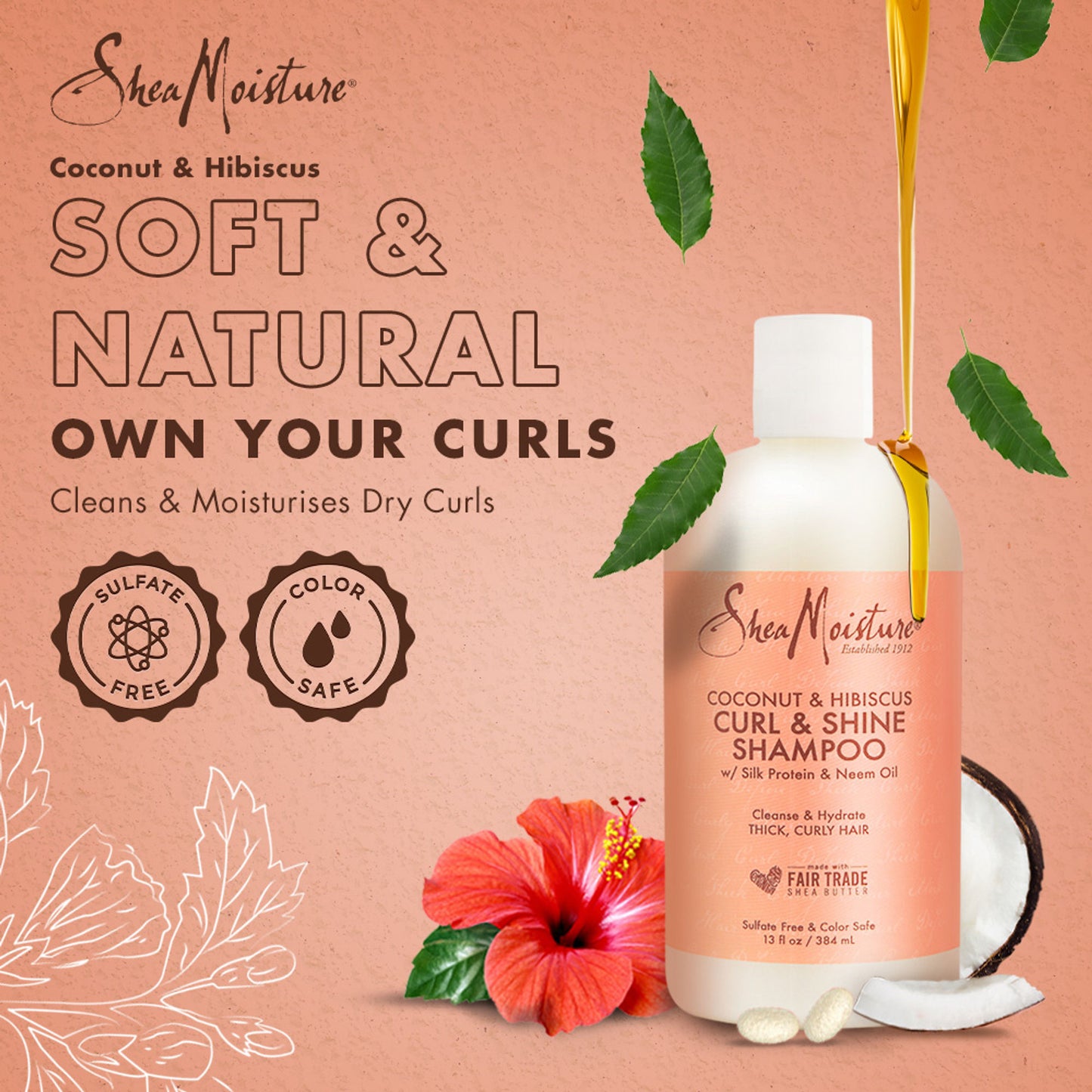 Shea Moisture Coconut & Hibiscus Curl & Shine Shampoo For Curly Hair