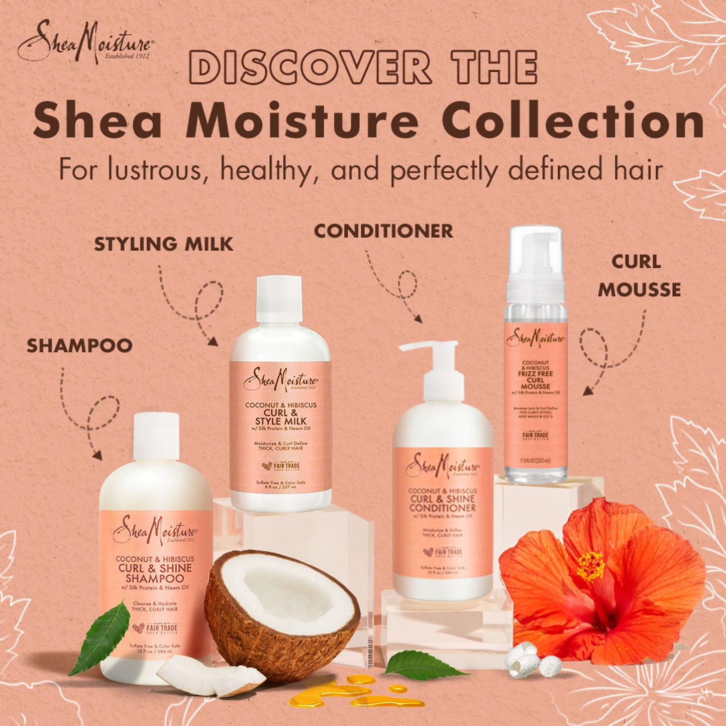 Shea Moisture Coconut & Hibiscus Curl & Shine Shampoo For Curly Hair