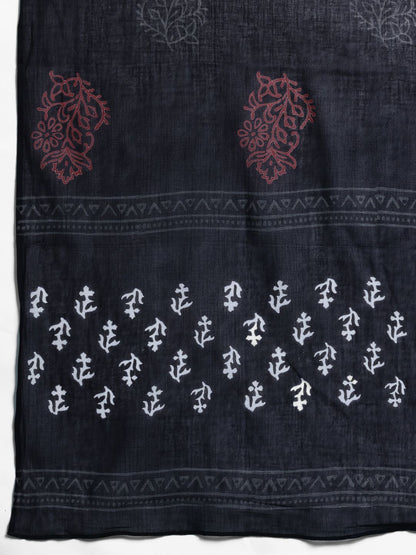 Dhiyona IE Floral Printed Regular Pure Cotton Kurta with Trousers & Dupatta