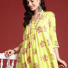 Dhiyona IE Zari Embroidered Floral Printed Gota Patti Detailed A-Line Kurta