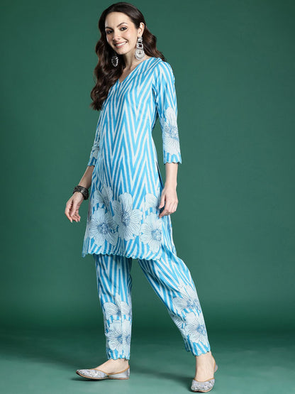 Floral Printed Pure Cotton Kurta with Trousers