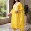 Indyancart IE Floral Embroidered V-neck Regular Thread Work Kurta with Trousers & With Dupatta