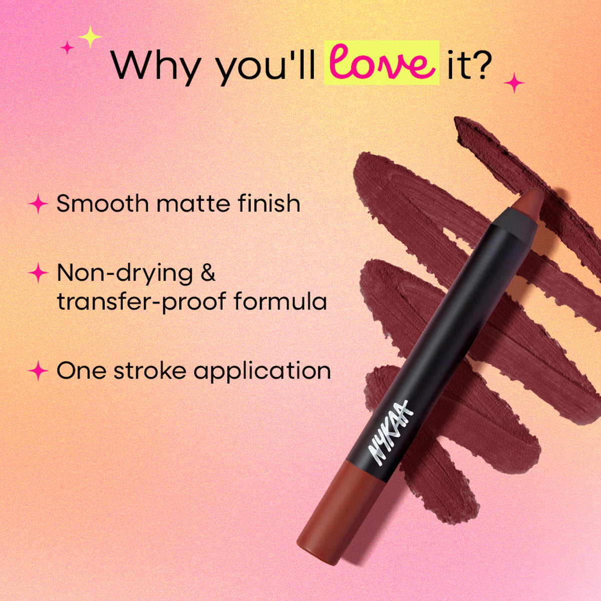 Nykaa Matte-illicious Transferproof Lip Crayon Lipstick with Free Sharpener - Perfect Plum 02