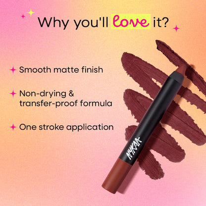 Nykaa Matte-illicious Transferproof Lip Crayon Lipstick with Free Sharpener - Perfect Plum 02