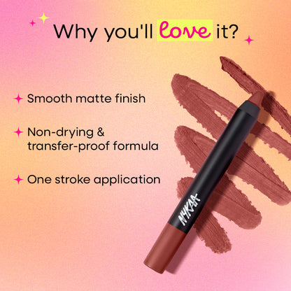 Nykaa Matte-illicious Transferproof Lip Crayon Lipstick with Free Sharpener - Next Level Nude 04