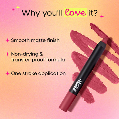 Nykaa Matte-illicious Transferproof Lip Crayon Lipstick with Free Sharpener - Kiss N Tell 06
