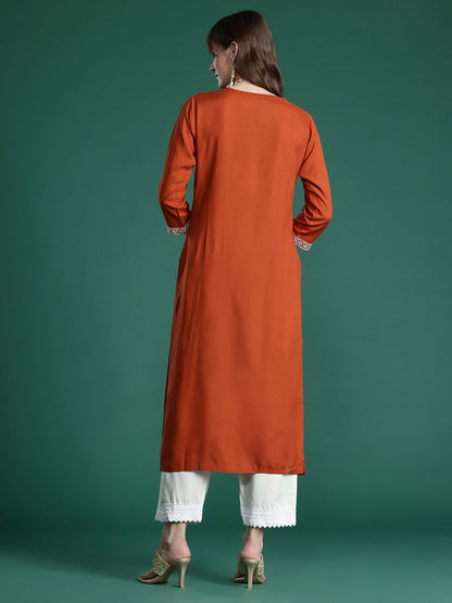 Indyancart IE Floral Embroidered Thread Work Kurta