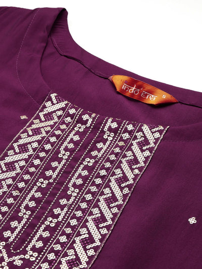 Indyancart IE Ethnic Motifs Embroidered Sequinned Kurta with Trousers & With Dupatta