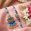 Dhiyona Set Of 2 Blue Evil Eye Artificial Beads Bhaiya Bhabhi Rakhi With Roli Chawal