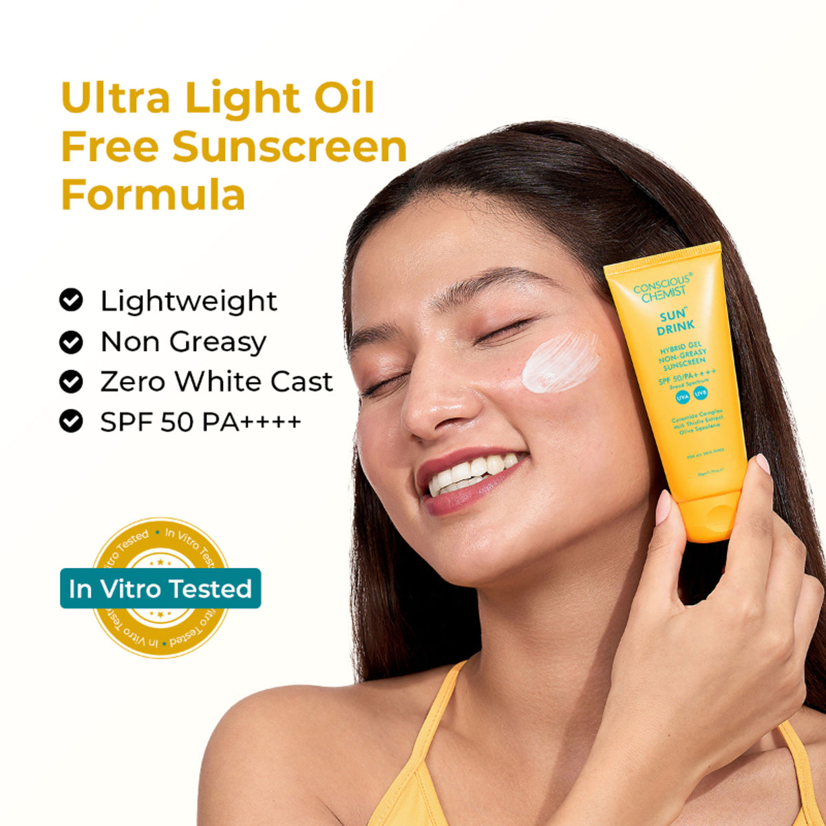 Conscious Chemist Sun Drink Ceramides Hybrid Gel Sunscreen SPF50 PA++++ With UVA/UVB & No White Cast