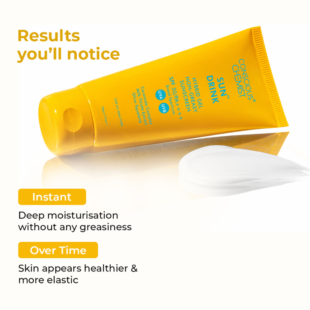 Conscious Chemist Sun Drink Ceramides Hybrid Gel Sunscreen SPF50 PA++++ With UVA/UVB & No White Cast
