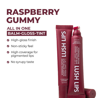 Conscious Chemist Multi Peptide & Shea Butter Lip Balm with SPF15 - Raspberry Gummy
