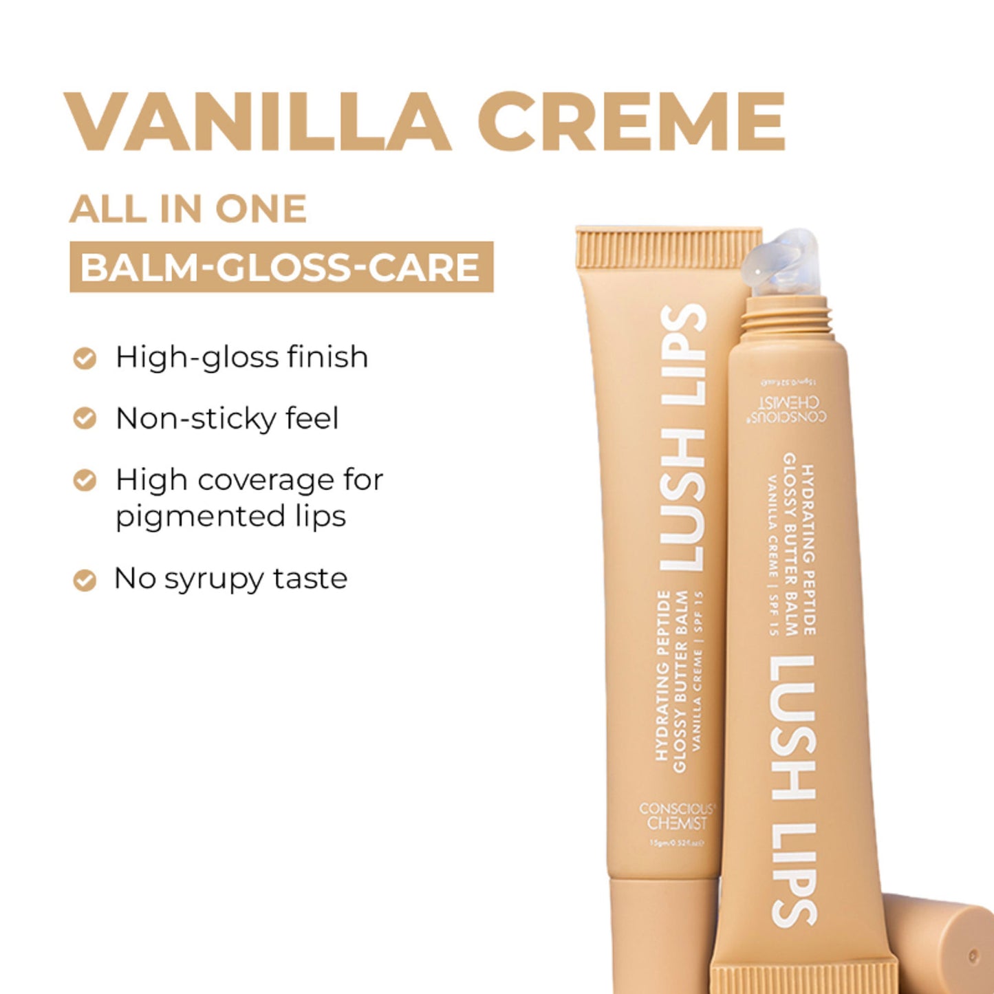 Conscious Chemist Multi Peptide & Shea Butter Lip Balm with SPF15 - Vanilla Creme