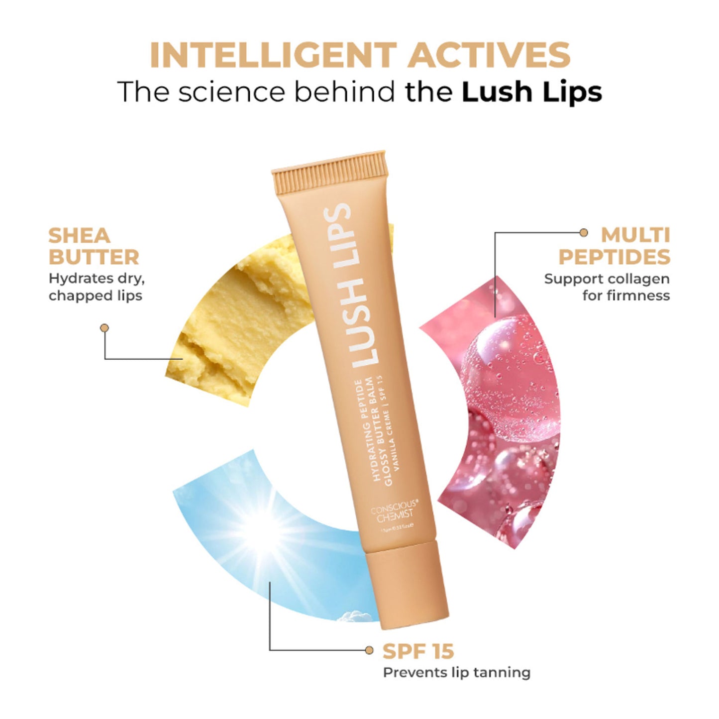 Conscious Chemist Multi Peptide & Shea Butter Lip Balm with SPF15 - Vanilla Creme