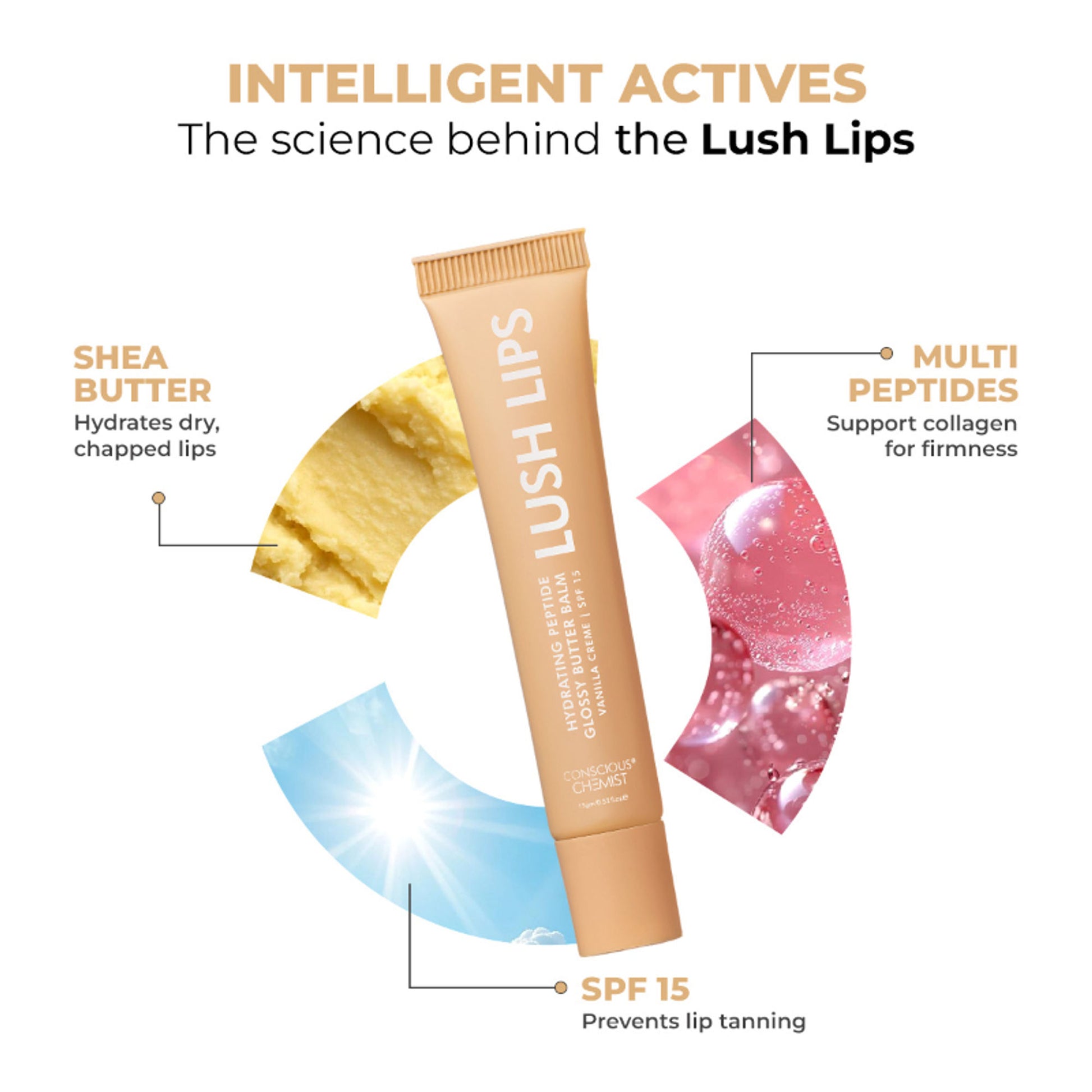 Conscious Chemist Multi Peptide & Shea Butter Lip Balm with SPF15 - Vanilla Creme