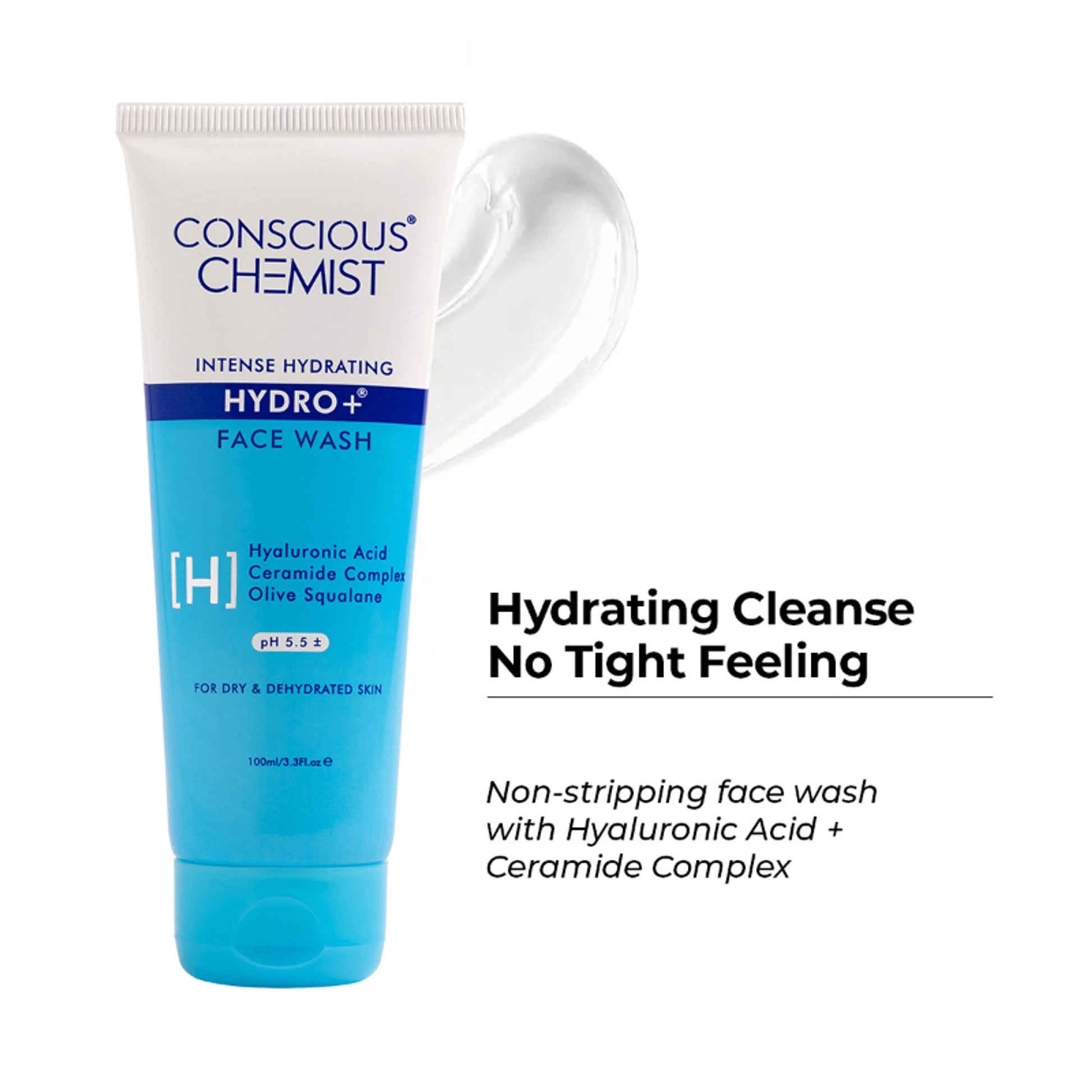 Conscious Chemist Gentle Hydrating Face Wash For Dry Skin with Hyaluronic Acid and Ceramides