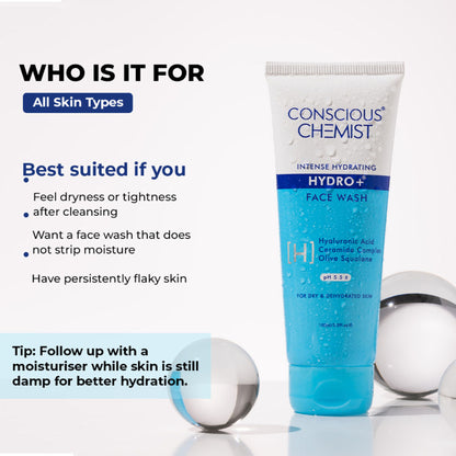 Conscious Chemist Gentle Hydrating Face Wash For Dry Skin with Hyaluronic Acid and Ceramides