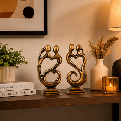 Niharika Collections Handmade Clay Terracotta Abstract Sculpture | Home Décor & Gift | Cultural Art | Love Couple Idol (Sunset Gold Color, Set of 2)