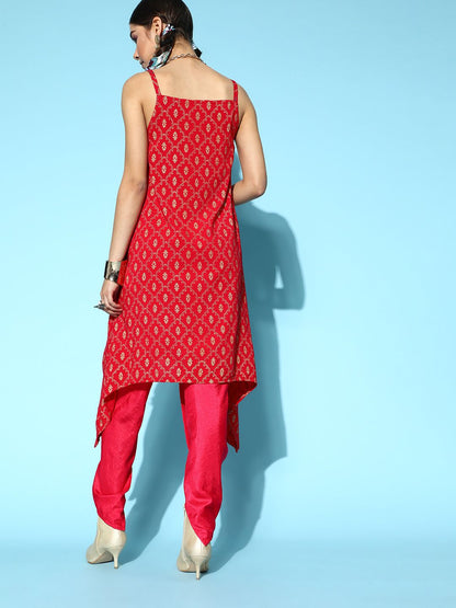 Dhiyona IE Women Red Ethnic Motifs Printed Kurta with Dhoti Pants