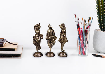 Niharika Collections Handmade Clay Terracotta Abstract Sculpture Dholak Dancer Idol for Gifts and Décor |Metallic Golden| Set of 3