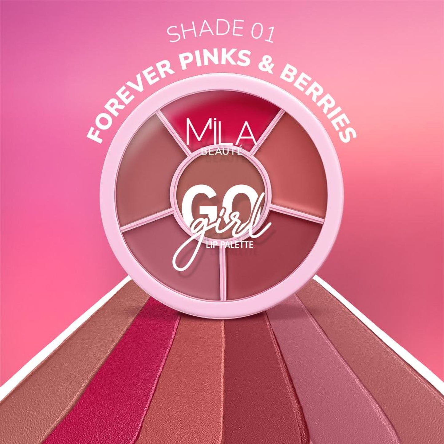 Mila Beaute Go Girl Lip Palette With Hyaluronic Acid & Pomegranate Extract - Pinks And Berries