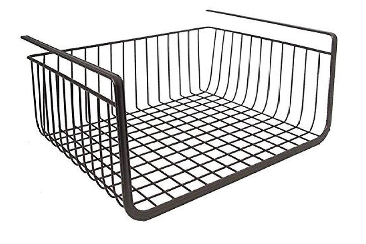 Go Hooked 16 Inch Under Shelf Basket Black Powder Coated Iron for Maximum Storage Efficiency Optimize Your Space for Kitchen and Pantry Home and Office Set of 2