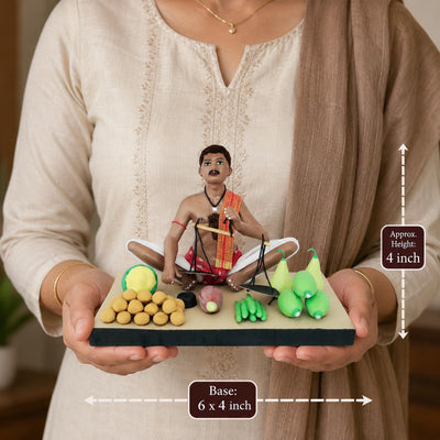 Niharika Collections Krishnanagar Handmade Terracotta Clay Idol, Vegetable Seller Figurine, Sitting Human Figure Miniature, Traditional Indian Art Home Décor, Golu Display & Gifting, 15 x 10 x 10 cm