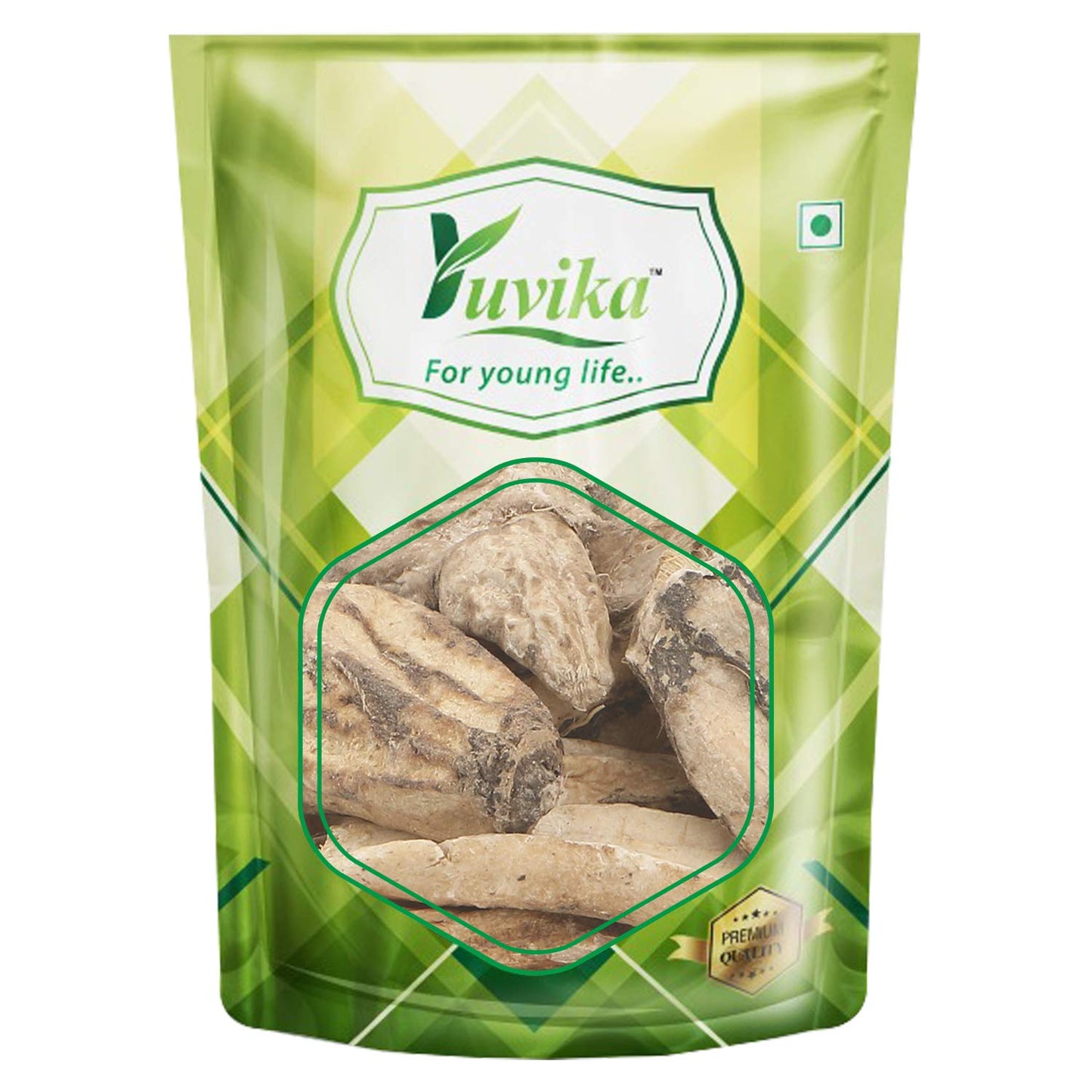 Yuvika Behman Safed Ayurvedic product featuring white Centaurea Behen Linn flowers in a natural herbal form.