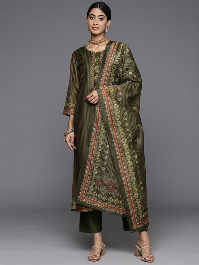 Indyancart VA Women's Ethnic Motifs Printed Chanderi Silk Kurta with Trousers & With Dupatta