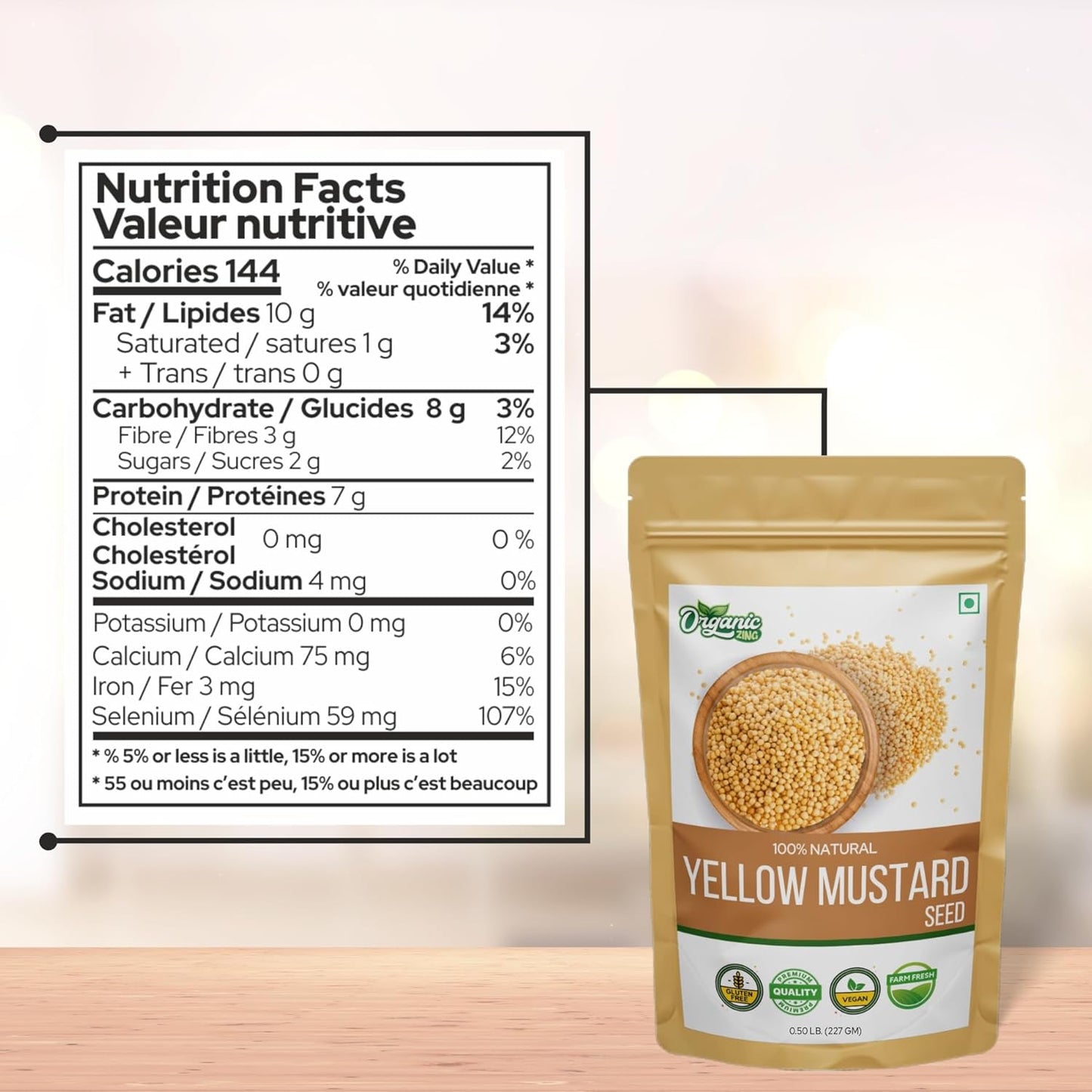 Organic Zing Yellow Mustard Seeds | Whole Yellow Mustard Seed for Pickles & Cooking | 100% Raw Mustard Seeds
