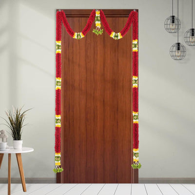 Toran for Main Door Entrance, Bandarwal for Festival, Pooja Mandir & Wedding, Handmade Traditional Mini Flower Hanging for Home & Office Decor (42 inches 60 inches) Maroon
