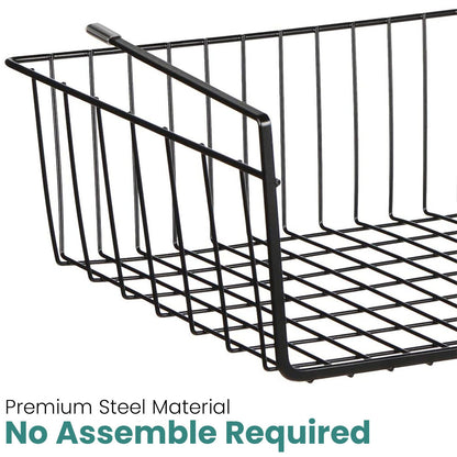 Go Hooked Multipurpose 16 Inch Under Shelf Basket Powder Coated Iron Under Cabinet Organiser Undershelf Organiser Basket Under Shelf Storage Rack for Kitchen Bedroom Office Pack of 2 Black