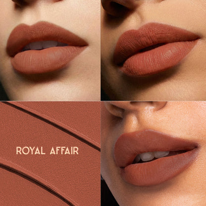 Nykaa Cosmetics Bridgerton Creamy Matte Lipstick in Royal Affair, deep red shade, with smooth texture and long-lasting finish.
