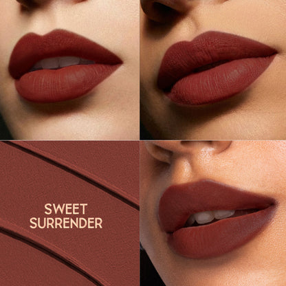 Nykaa Cosmetics Bridgerton Creamy Matte Longwear Lipstick in Sweet Surrender, showing the elegant lipstick tube and product packaging.
