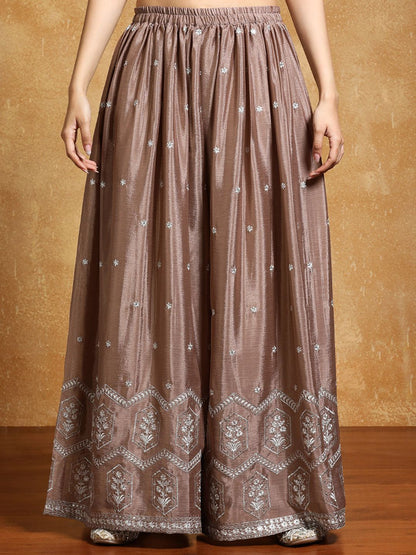 Indyancart VA Floral Yoke Design Zari Straight Kurta With Sharara And Dupatta