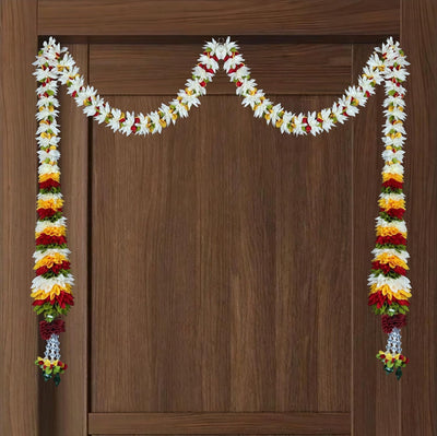 Toran for Main Door Entrance, Bandarwal for Festival, Pooja Mandir & Wedding, Handmade Traditional Flower Hanging for Home & Office Decor (42 inches 30 inches) White