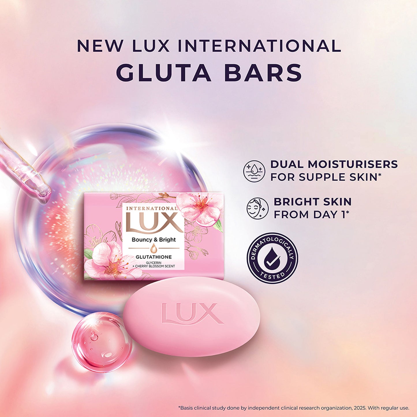 Lux International Bouncy & Bright Bathing Soap With Glutathione & Glycerin - Pack Of 4