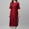 Dhiyona IE Women Red Solid Liva Straight Kurta