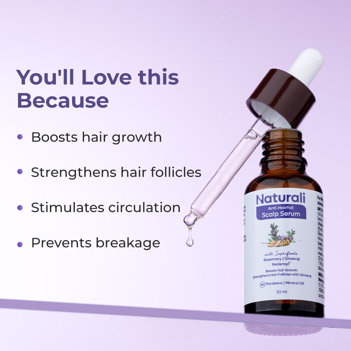 Naturali Anti-Hairfall Scalp Serum with Rosemary, Ginseng & Redensyl boosts Hair Growth