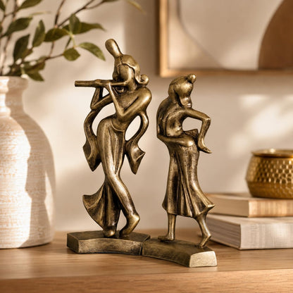 Niharika Collections Handmade Clay Terracotta Abstract Sculpture | Home Décor & Gift | Spiritual & Cultural Art | Radha Krishna Idol (Golden Color, Set of 2)