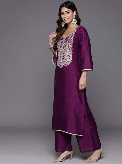 Indyancart VA Women Ethnic Motifs Embroidered Kurta with Palazzos & With Dupatta