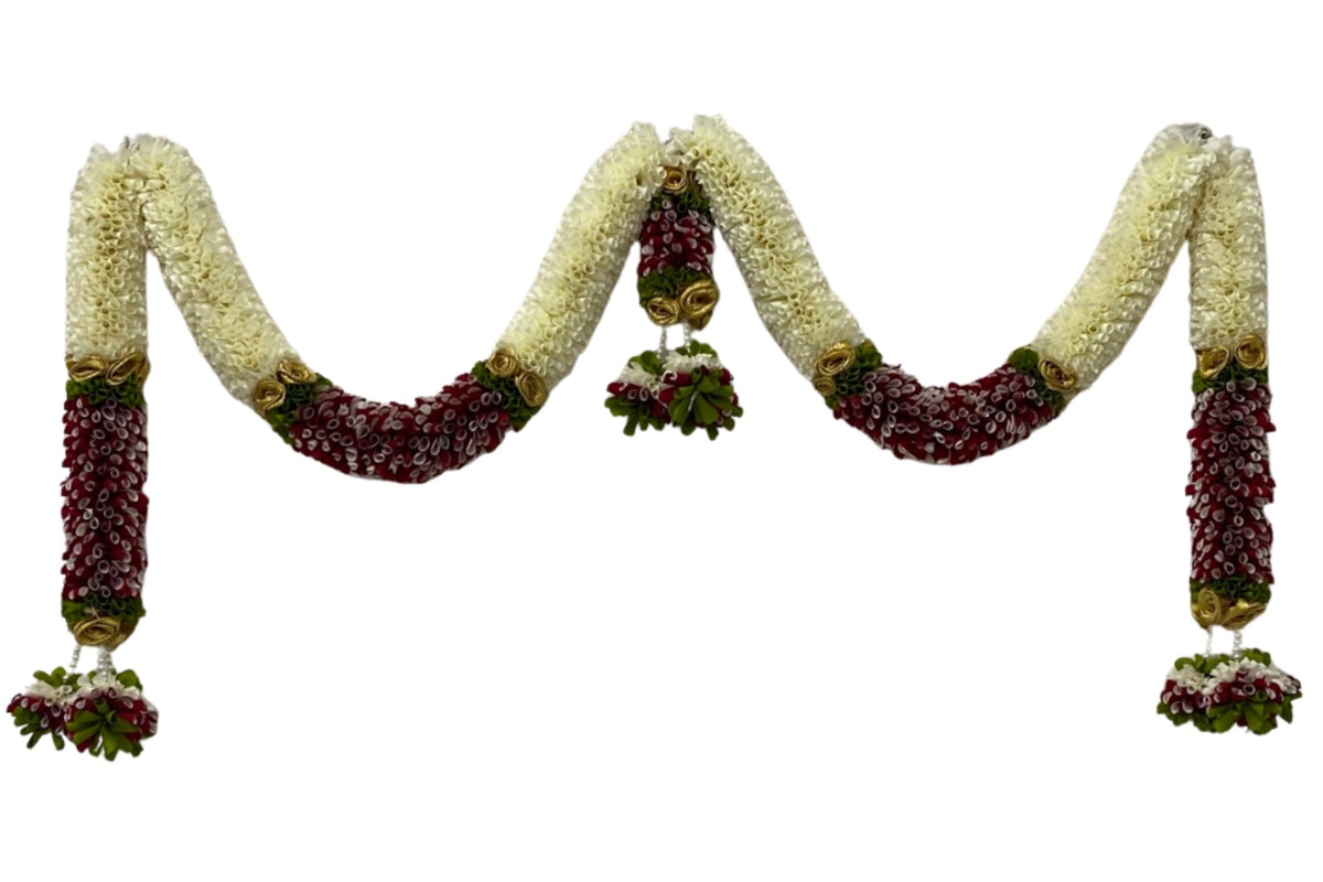 Artificial Flower Door Toran for Main Door Decoration, Golden Yellow & Maroon Floral Hanging Bandarwal for Home, Mandir, Wedding, Festival & Pooja Décor