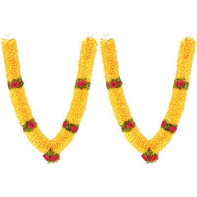 Handcrafted Artificial Flower Garland, 30 Inches Garland for Photo Frame, God Idol, Home Décor, Ugadi, Sankranti, Varalakshmi, Diwali, Navaratri & Wedding (Yellow,Pack of 2)