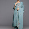 Indyancart VA Women's Floral Embroidered Regular Sequined Kurta with Trousers & Dupatta