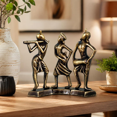 Niharika Collections Handmade Clay Terracotta Abstract Sculpture | Home Décor & Gift | Cultural Art | Tribal Dance Group Idol (Golden Color, Set of 3)