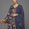 Dhiyona VA Women'sFloral Printed Empire Sequinned Pure Cotton Kurta With Palazzos & With Dupatta